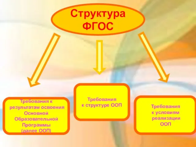 Структура ФГОС Требования к результатам освоения Основной Образовательной Программы (далее ООП) Требования