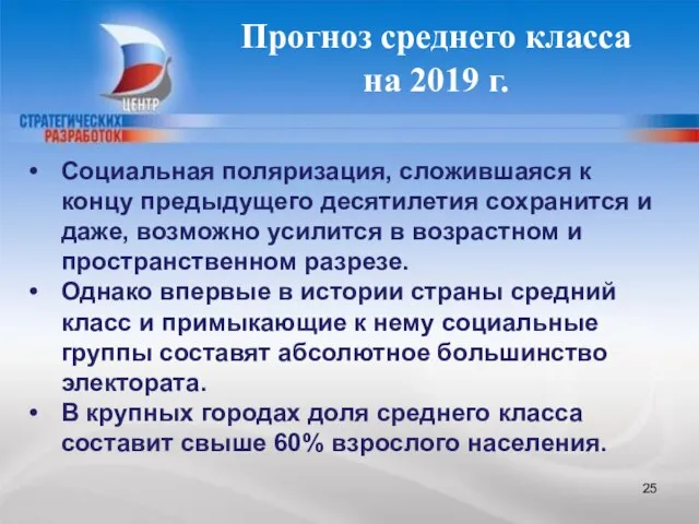 Прогноз среднего класса на 2019 г. Социальная поляризация, сложившаяся к концу предыдущего