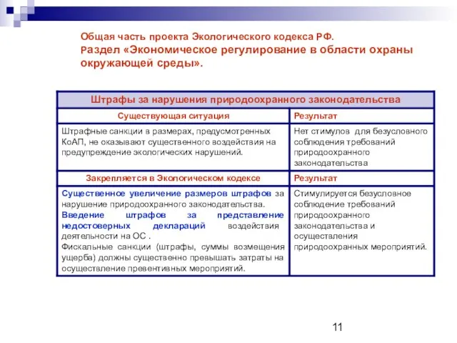 Общая часть проекта Экологического кодекса РФ. Раздел «Экономическое регулирование в области охраны окружающей среды».