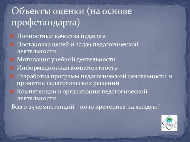 Личностные качества педагога Постановка целей и задач педагогической деятельности Мотивация учебной деятельности