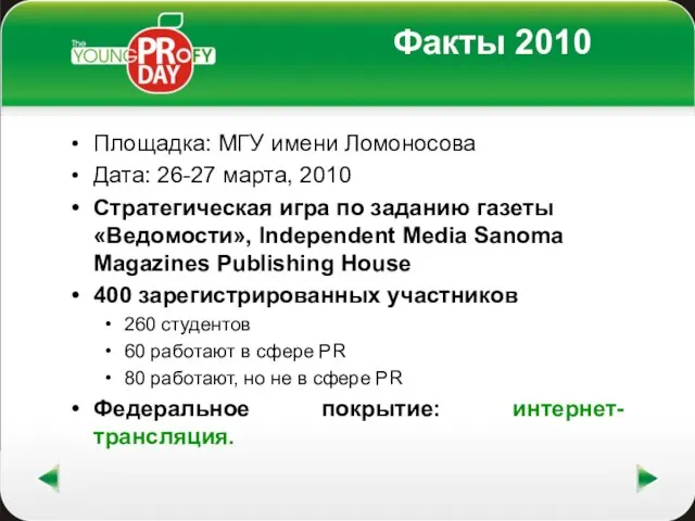 Факты 2010 Площадка: МГУ имени Ломоносова Дата: 26-27 марта, 2010 Стратегическая игра