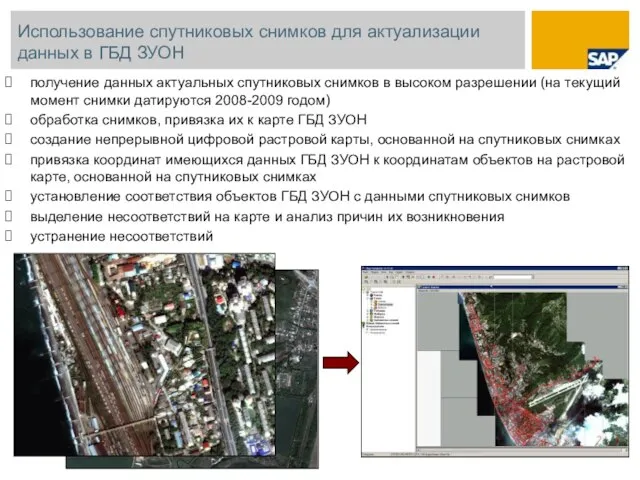 Использование спутниковых снимков для актуализации данных в ГБД ЗУОН получение данных актуальных