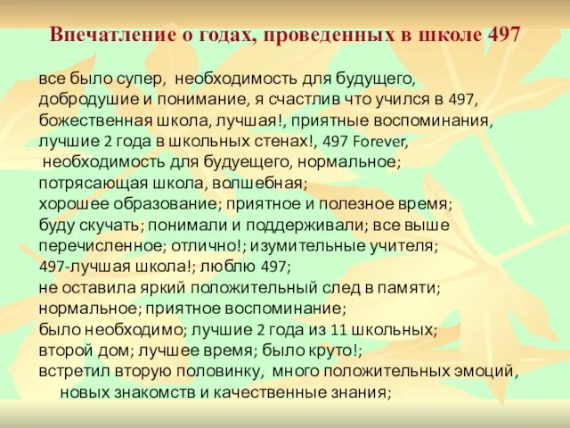 Впечатление о годах, проведенных в школе 497