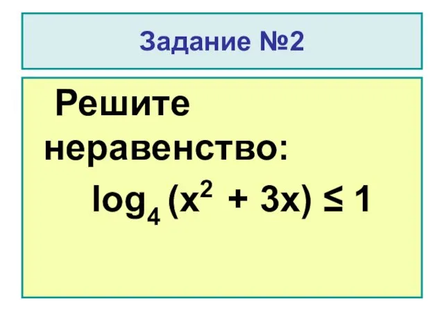 Задание №2 Решите неравенство: log4 (x2 + 3x) ≤ 1