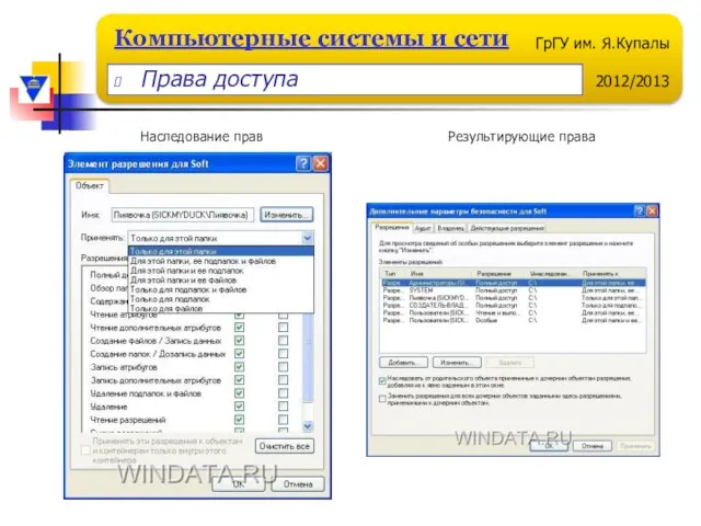 Наследование прав Результирующие права Права доступа