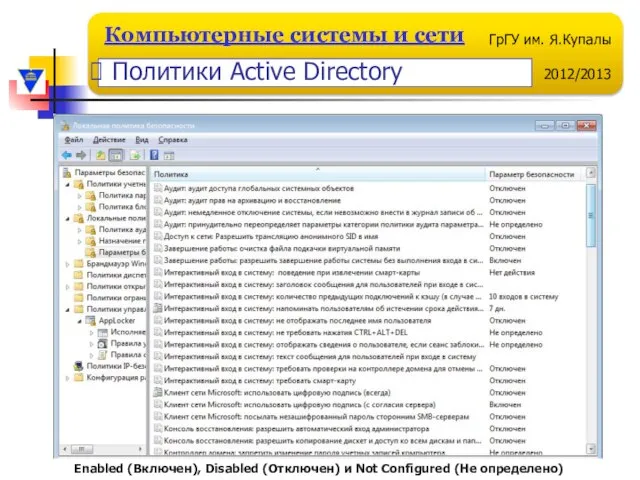 Enabled (Включен), Disabled (Отключен) и Not Configured (He определено) Политики Active Directory