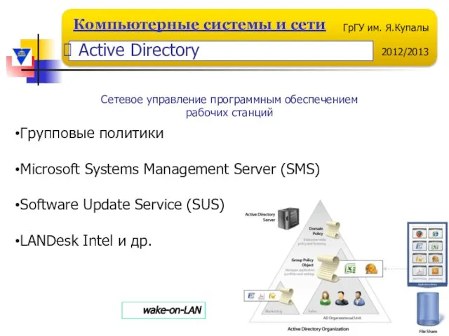 Сетевое управление программным обеспечением рабочих станций Групповые политики Microsoft Systems Management Server