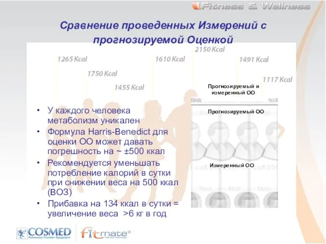 Сравнение проведенных Измерений с прогнозируемой Оценкой У каждого человека метаболизм уникален Формула