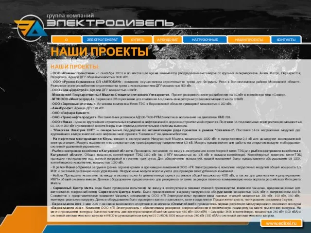 НАШИ ПРОЕКТЫ НАШИ ПРОЕКТЫ: - ООО «Юнивег Логистика» - с сентября 2011г