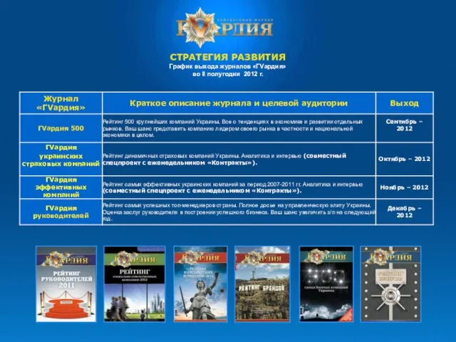 СТРАТЕГИЯ РАЗВИТИЯ График выхода журналов «ГVардия» во ІІ полугодии 2012 г.