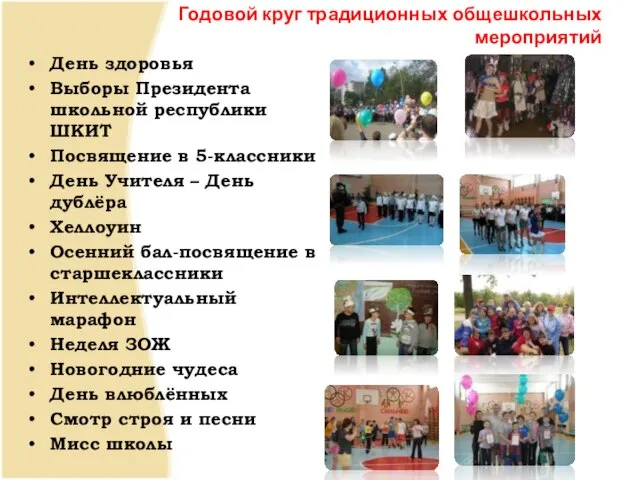 Годовой круг традиционных общешкольных мероприятий День здоровья Выборы Президента школьной республики ШКИТ
