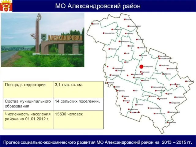 Прогноз социально-экономического развития МО Александровский район на 2013 – 2015 гг. МО Александровский район