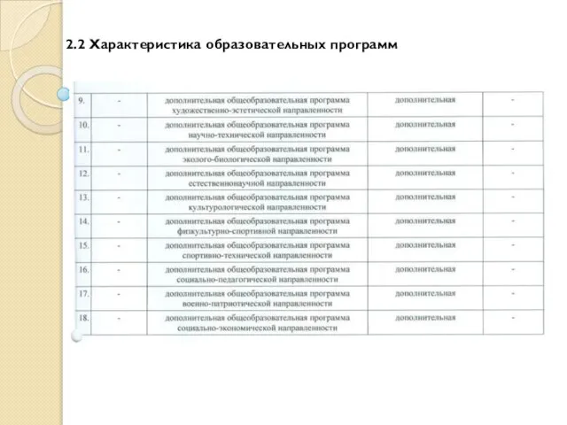 2.2 Характеристика образовательных программ