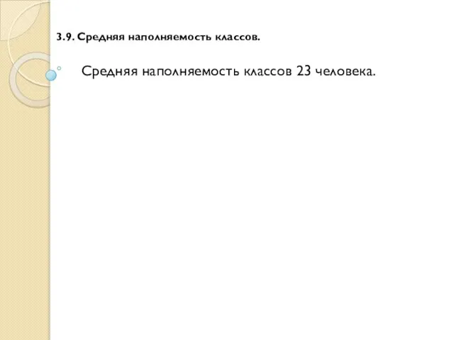 3.9. Средняя наполняемость классов. Средняя наполняемость классов 23 человека.