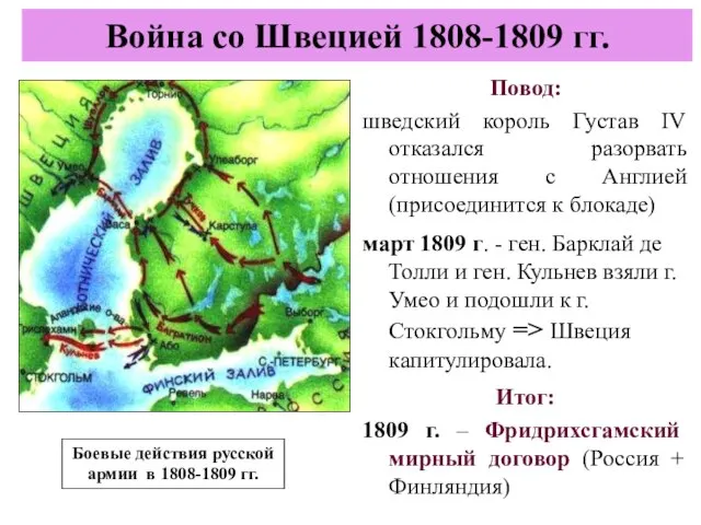 Повод: шведский король Густав IV отказался разорвать отношения с Англией (присоединится к