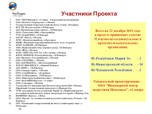 34 Участники Проекта ОАО "ИЦЭ Поволжья", г.Самара – Генеральный проектировщик ОАО «Институт