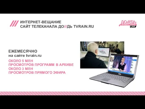 ИНТЕРНЕТ-ВЕЩАНИЕ САЙТ ТЕЛЕКАНАЛА ДО///ДЬ TVRAIN.RU ОКОЛО 5 МЛН ПРОСМОТРОВ ПРОГРАММ В АРХИВЕ