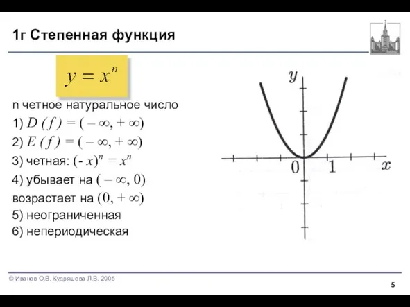 1г Степенная функция n четное натуральное число 1) D ( f )