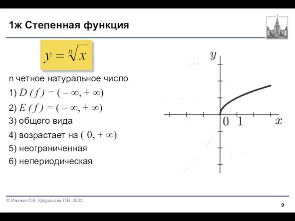 1ж Степенная функция n четное натуральное число 1) D ( f )