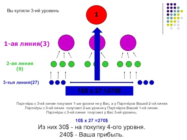 1 1-ая линия(3) Партнёры с 3-ей линии покупают 1-ые уровни не у