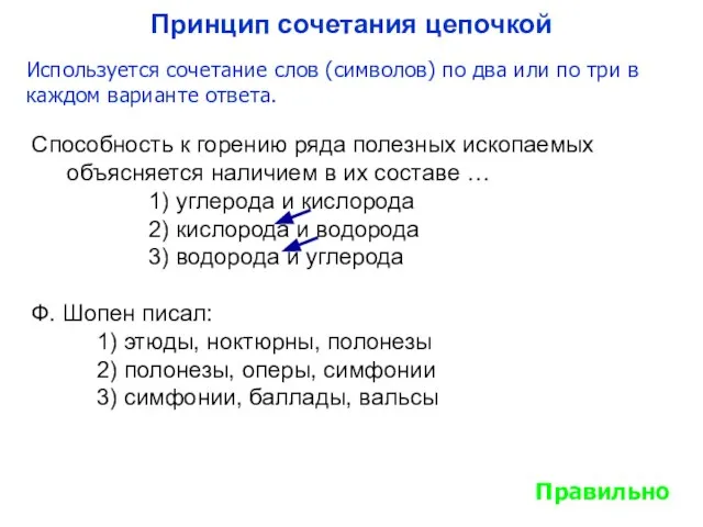 Принцип сочетания цепочкой Способность к горению ряда полезных ископаемых объясняется наличием в