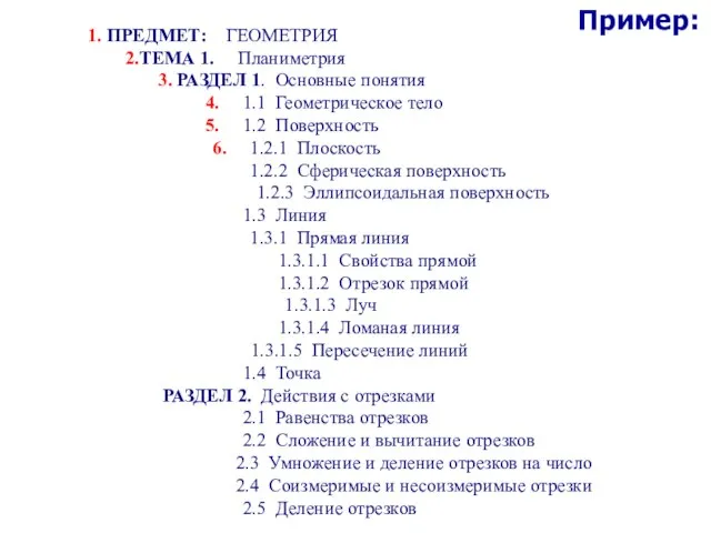 1. ПРЕДМЕТ: ГЕОМЕТРИЯ 2.ТЕМА 1. Планиметрия 3. РАЗДЕЛ 1. Основные понятия 4.