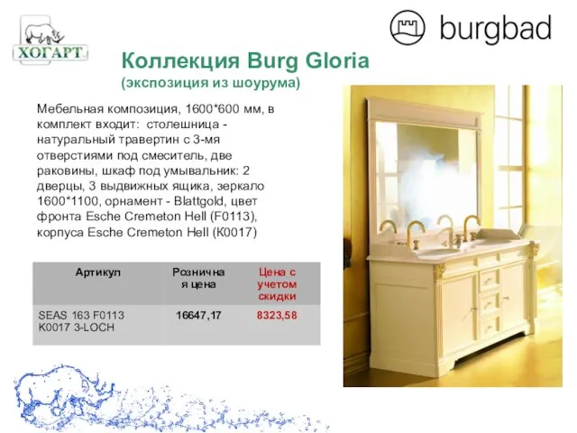 Коллекция Burg Gloria (экспозиция из шоурума) Мебельная композиция, 1600*600 мм, в комплект