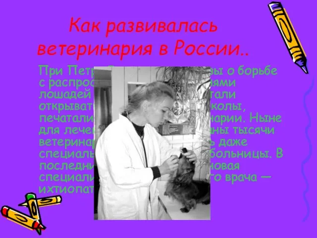 Как развивалась ветеринария в России.. При Петре I издавались указы о борьбе