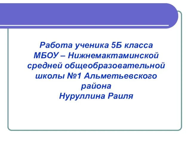 Работа ученика 5Б класса МБОУ – Нижнемактаминской средней общеобразовательной школы №1 Альметьевского района Нуруллина Раиля