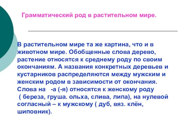 Грамматический род в растительном мире. В растительном мире та же картина, что