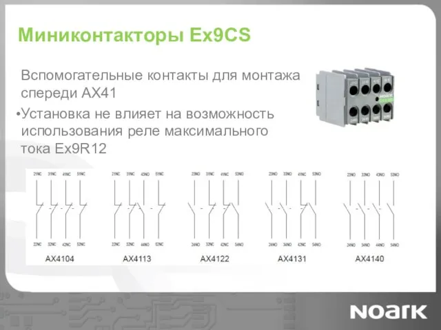 Миниконтакторы Ex9CS Вспомогательные контакты для монтажа спереди AX41 Установка не влияет на