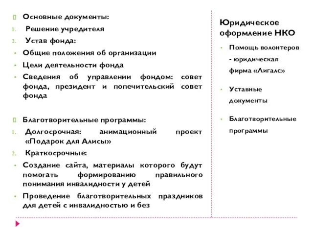 Юридическое оформление НКО Помощь волонтеров - юридическая фирма «Лигалс» Уставные документы Благотворительные