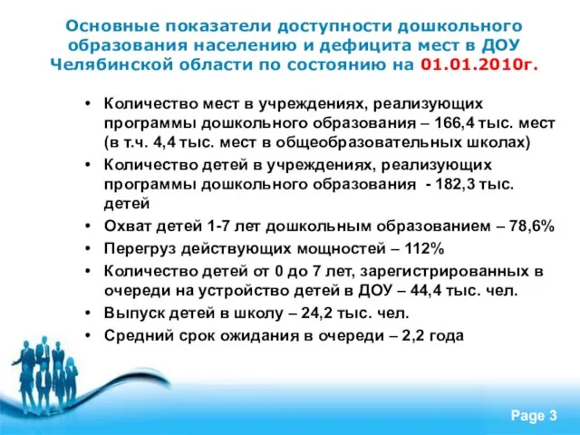 Основные показатели доступности дошкольного образования населению и дефицита мест в ДОУ Челябинской