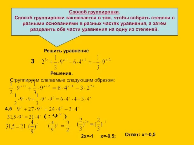 Способ группировки. Способ группировки заключается в том, чтобы собрать степени с разными