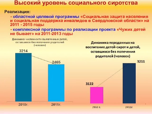 Реализация: - областной целевой программы «Социальная защита населения и социальная поддержка инвалидов