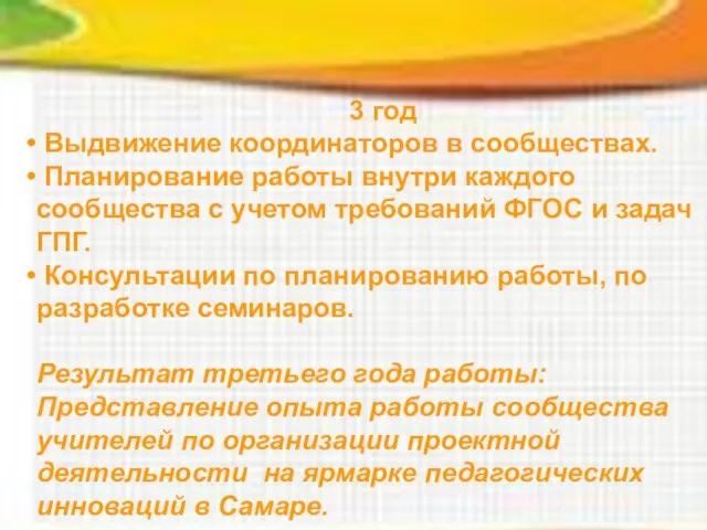 3 год Выдвижение координаторов в сообществах. Планирование работы внутри каждого сообщества с