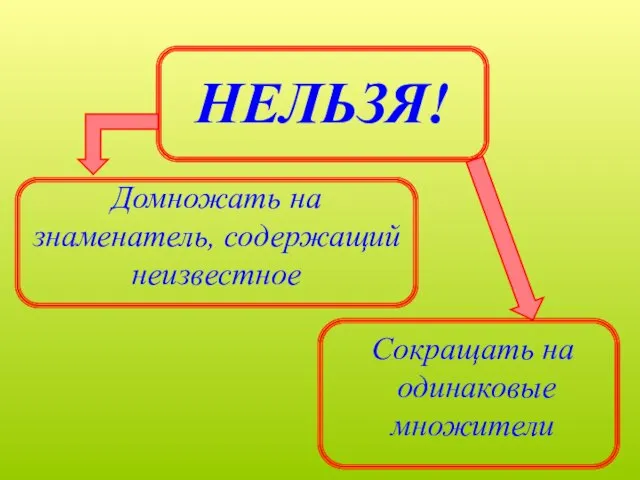 НЕЛЬЗЯ! Домножать на знаменатель, содержащий неизвестное Сокращать на одинаковые множители