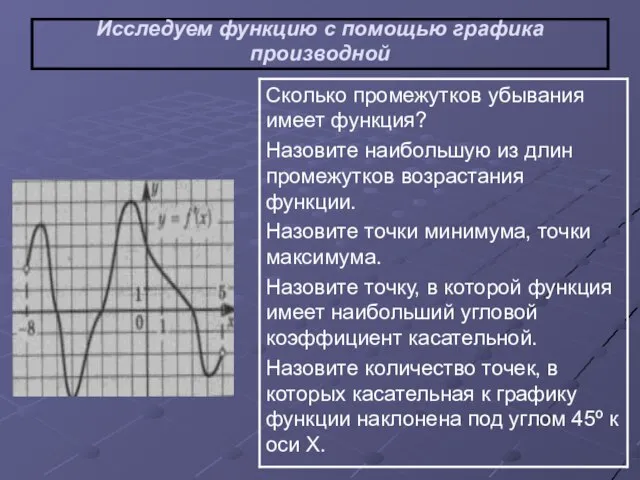 Исследуем функцию с помощью графика производной