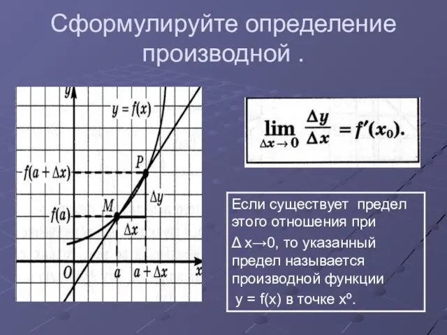 Сформулируйте определение производной .