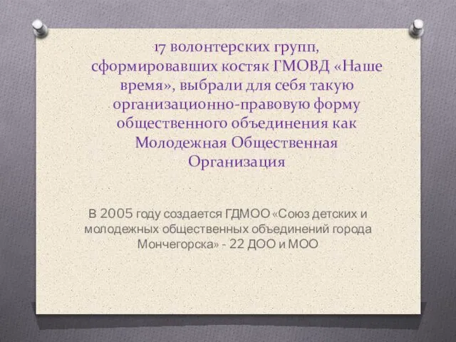 17 волонтерских групп, сформировавших костяк ГМОВД «Наше время», выбрали для себя такую