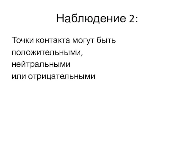 Наблюдение 2: Точки контакта могут быть положительными, нейтральными или отрицательными – + 0