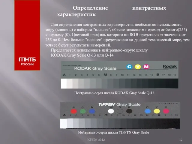 КРЫМ 2012 ГПНТБ РОССИИ Определение контрастных характеристик Для определения контрастных характеристик необходимо