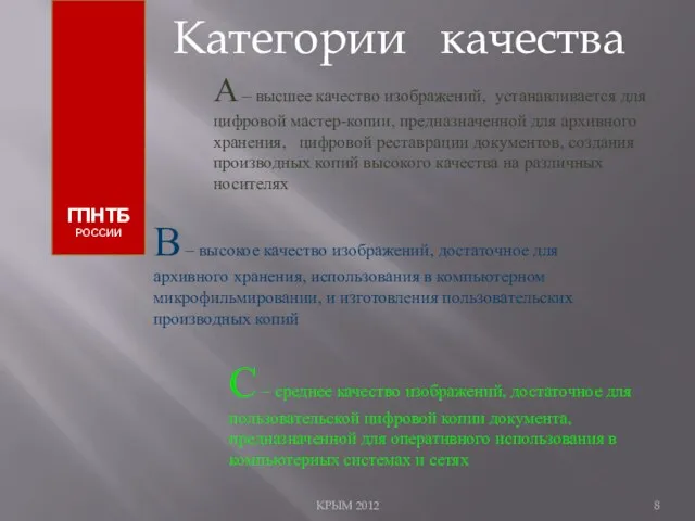 КРЫМ 2012 ГПНТБ РОССИИ А – высшее качество изображений, устанавливается для цифровой