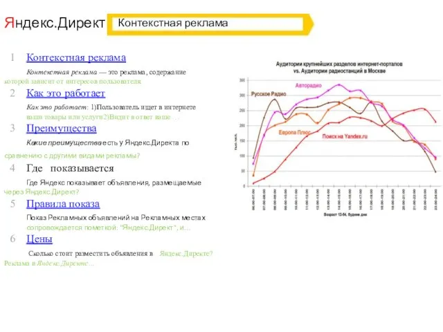 Яндекс.Директ Контекстная реклама 1 Контекстная реклама Контекстная реклама — это реклама, содержание