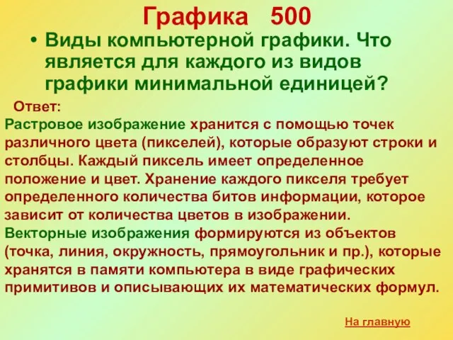 Графика 500 Виды компьютерной графики. Что является для каждого из видов графики