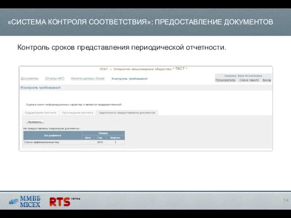 Контроль сроков представления периодической отчетности. «СИСТЕМА КОНТРОЛЯ СООТВЕТСТВИЯ»: ПРЕДОСТАВЛЕНИЕ ДОКУМЕНТОВ