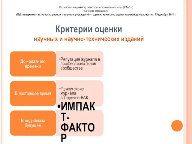 Критерии оценки научных и научно-технических изданий До недавнего времени Репутация журнала в