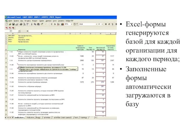 Excel-формы генерируются базой для каждой организации для каждого периода; Заполненные формы автоматически загружаются в базу
