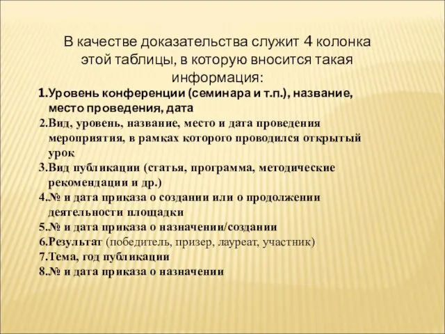 В качестве доказательства служит 4 колонка этой таблицы, в которую вносится такая