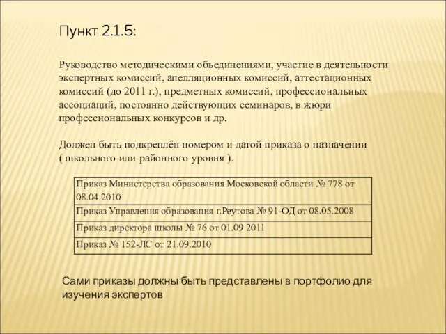 Пункт 2.1.5: Руководство методическими объединениями, участие в деятельности экспертных комиссий, апелляционных комиссий,